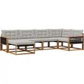 vidaXL Buiten bank set met kussen 6 pcs Naturel en lichtgrijs