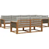 vidaXL Buiten bank set met kussen 7 pcs Natuurlijk en Lichtgrijs