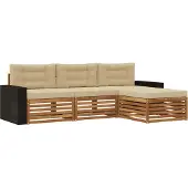 vidaXL Buiten bank set met kussen 4 pcs Natuurlijk en Beige Polyester