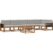vidaXL Buiten bank set met kussen 7 pcs Natuurlijk en Lichtgrijs