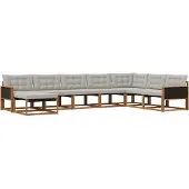 vidaXL Buiten bank set met kussen 8 pcs Naturel en lichtgrijs