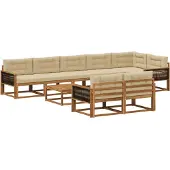 vidaXL Buiten bank set 9 st Natuurlijk en Beige