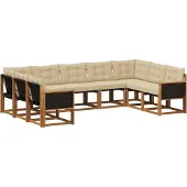 vidaXL Buiten bank set 9 st Natuurlijk en Beige
