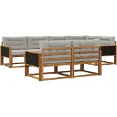vidaXL Buiten bank set met kussen 7 pcs Natuurlijk en Lichtgrijs