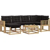 vidaXL Buiten bank set met kussen 7 pcs Wit en zwart