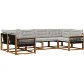 vidaXL Buiten bank set met kussen 6 pcs Naturel en lichtgrijs