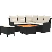 vidaXL Meubelsets met kussen 5 pcs Zwart en Crème PE Riet