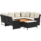 vidaXL Meubelsets 7 st Zwart en Crème PE Riet