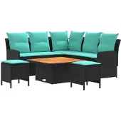 vidaXL Meubelsets met kussen 6 pcs Zwart en Turkoois PE Riet