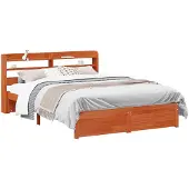 vidaXL Bedframe met hoofdeinde met opslag Wasbruin Massief vurenhout