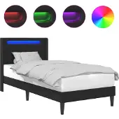 vidaXL Bedframe met LED-stripverlichting Zwart 90 x 190 cm Kunstleer