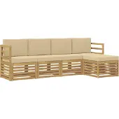 vidaXL Buiten bank set 5 st Wit en Beige Polyester