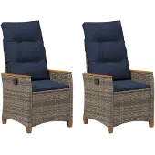 vidaXL Ligstoel voor Tuin 2 st Grijs en Marineblauw poly rattan