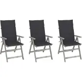 Syfax Tuinstoelen 3 st verstelbaar met kussens massief acaciahout