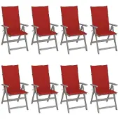 Syfax Tuinstoelen 8 st verstelbaar met kussens acaciahout grijs
