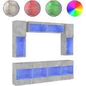 Syfax 6-delige Tv-wandmeubelset met LED-verlichting betongrijs