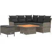 vidaXL Meubelsets met kussen 5 pcs Grijs en Donkergrijs PE Riet