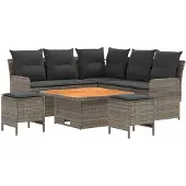 vidaXL Meubelsets met kussen 6 pcs Grijs en Donkergrijs PE Riet