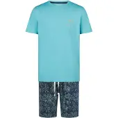 Phil&Co. Pyjama kort ' Classics ' turquoise / donkerblauw
