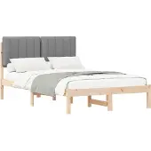 vidaXL Bedframe met Gevoerde Hoofdbord Natuurlijk en Licht Grijs