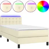vidaXL Boxspring met matras en LED kunstleer crèmekleurig 90x190 cm