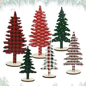 OEM Mini-kerstboom - 6 stuks, houten kerstboomdecoratie met voet