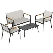 Outsunny Tuinbankset-Metaal, Mesh-stof-106L x 70,5B x 77H cm-Crèmewit