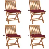vidaXL Tuinstoelen 4 st inklapbaar met kussens massief teakhout