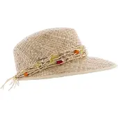 Herman pet van natuurlijk stro, afgewerkt met een raffia bandje en kralen.