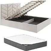 Vente-unique Bed met opbergruimte stof crème 160 x 200 cm