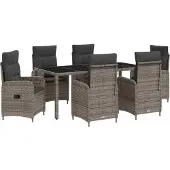 vidaXL Buiten Eettafel Set 7 st Lichtgrijs en Donkergrijs poly rattan