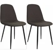 CLP Maryam Set van 2 eetkamerstoelen - klassiek - met rugleuning - zwart metalen frame - belastbaar tot 150 kg - Stof/bruin