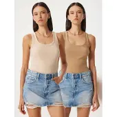 Happiness İstanbul Fitted U-hals Gebreide 2-Pack Tanktop