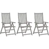 vidaXL Tuinstoelen verstelbaar 3 st massief acaciahout grijs