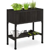 OEM Verhoogde plantenbak op poten, met folie en opbergruimte, zwart, 80x74x38 cm