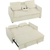 HOMCOM Slaapbank-Chenille (100% polyester)-166L x 90B x 84H cm-Beige