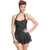 Pussy deluxe - Rockabilly Zwemjurk - Lovely Chic Swimsuit - S tot L - voor Vrouwen - zwart - Maat L
