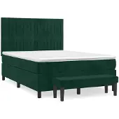 vidaXL Boxspring met matras fluweel donkergroen 140x190 cm