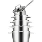 Sola Pannenset Diamond 5-Delig RVS - Downdraft geschikt - Kookpan ø 16, 18, 20, 24 cm & Steelpan ø 16 cm - geschikt voor alle warmtebronnen
