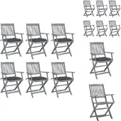 vidaXL Tuinstoel - Tuinstoelen - Tuin Stoel - Tuin Stoelen - Tuinstoelen 6 st inklapbaar met kussens massief acaciahout