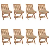 vidaXL Tuinstoelen 8 st inklapbaar met kussens massief teakhout
