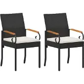 vidaXL Tuinstoelen 2 st Zwart en Crème Wit Poly Rattan en Acacia