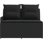 vidaXL Tuin Armleuning Sofa met Opklapbare Tafel 2 Stuk Zwart PE Riet