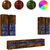 Syfax 7-delige Tv-wandmeubelset met LED-verlichting gerookt eiken