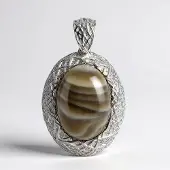 Cavill - Elegante 925 Sterling Zilveren Hanger met 13 ct Ovale Vuursteen Cabochon uit Polen - Handgemaakt Filigraan - Natuurlijke Dames Sieraden