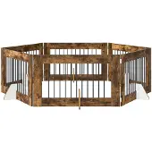 Syfax Opvouwbaar hondenhek met standaards 6 st Gerookt eiken 602 cm