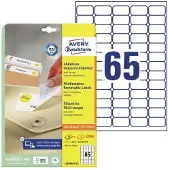 Avery L6026REV-25, Wit, Rechthoek, Verwijderbaar, A4, Universeel, Papier