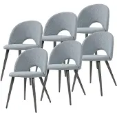 En.casa Eetkamerstoel 'Karijoki', set van 6, gestoffeerde stoelen, met stoffen bekleding en metalen poten, afmetingen 77 x 50 x 55 cm, kleur grijs