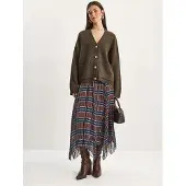 Bianco Gegatineerde Geruite Midi Rok