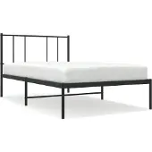 vidaXL Bedframe met hoofd- en voeteneinde metaal zwart 135x190 cm